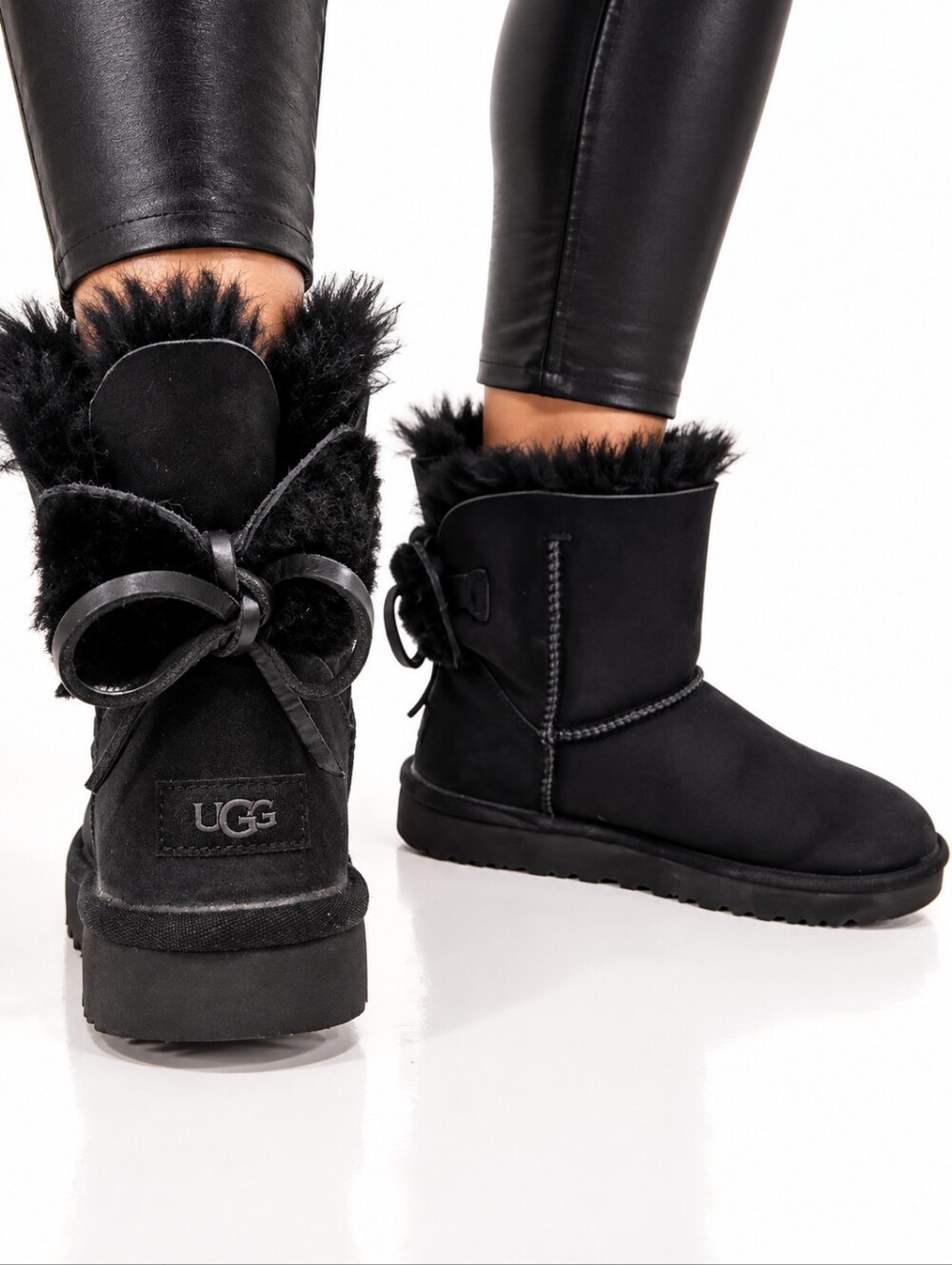 UGG Black Suede Back-Bow Short Boots Size 8